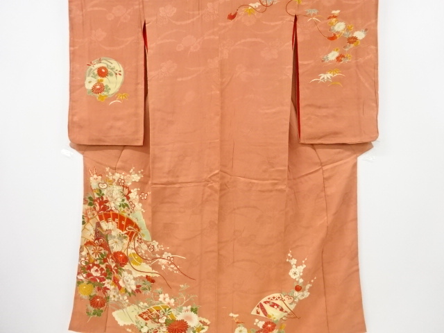 JAPANESE KIMONO / ANTIQUE KIMONO / MON KINSHA / EMBROIDERY / CARRIAGE & FLOWER